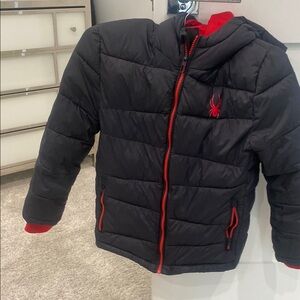 Spyder Black and Red Puffer Jacket with Hood